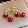 French Fresh Zircon Resin Cherry Earrings Stud Earrings Fashion Versatile Personality Earrings Women