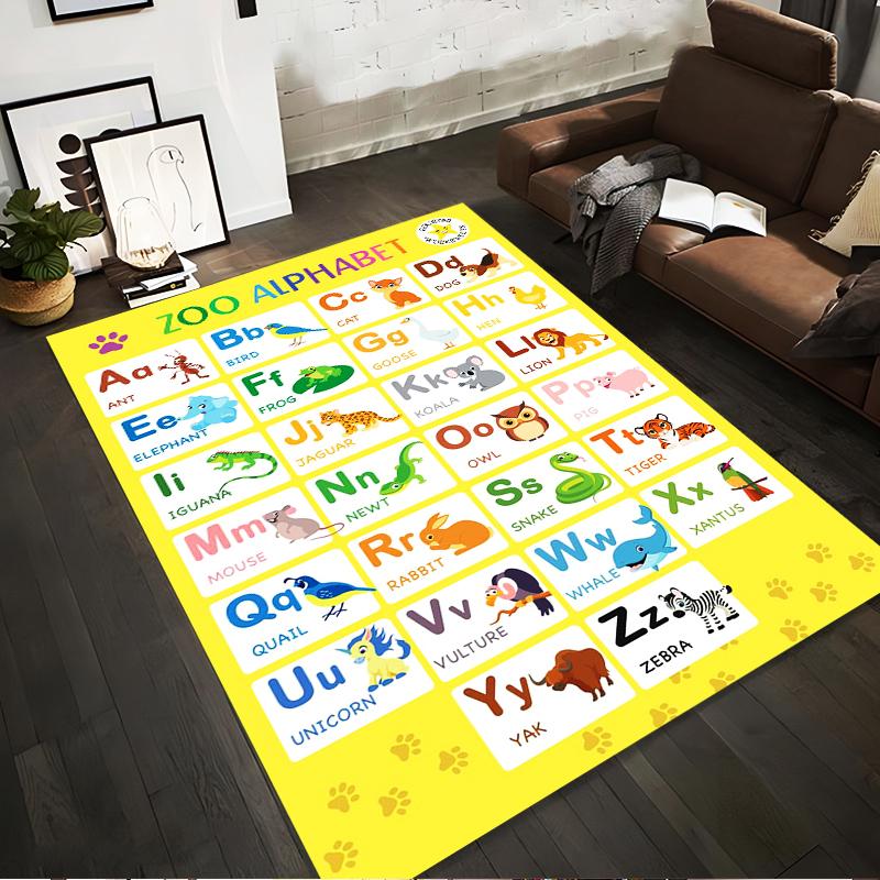 Zoo Alphabet Animal Themed Rug Non-slip Rug Suitable for Living Room and Bedroom Sofas.