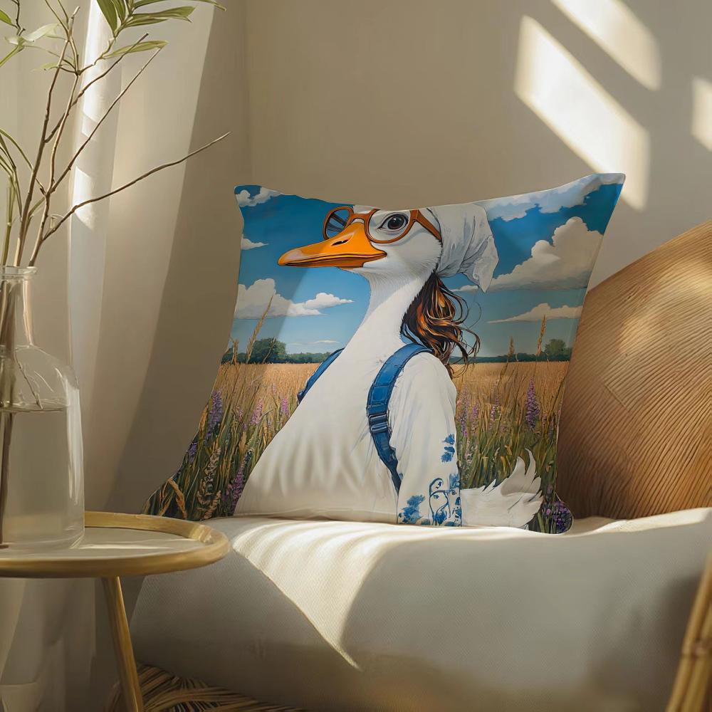 Funny and Cheerful Duck Pattern Cushion Cover Silky Elegant Comfort Sofa Bed Invisible Zipper Beach Pillowcase