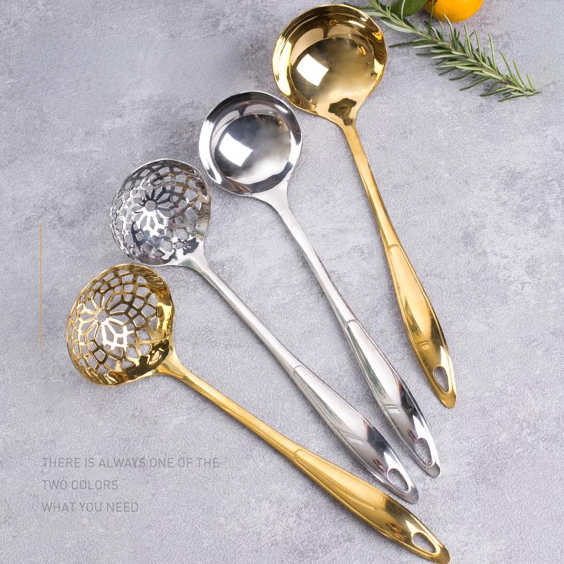Commercial Long Handle Stainless Steel Soup Spoon, Pot Spoon, Large Golden Soup Spoon, Pot, 2 In 1