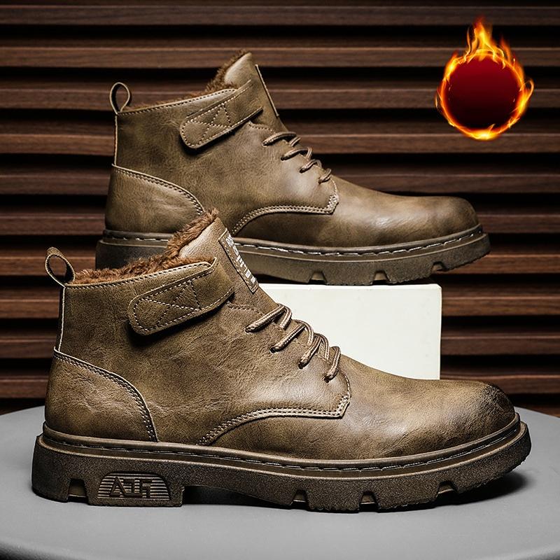Cizme de iarnă pentru bărbați Cizme Artin Cizme de cowboy calde cu vârf rotund Cizme bărbați din bumbac, îngroșate, retro, din piele