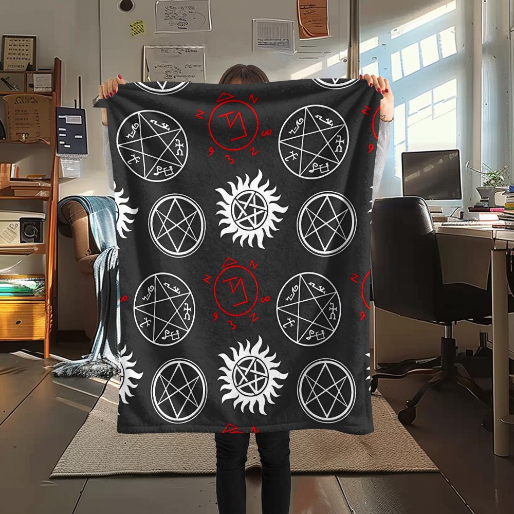1PC Supernatural Print Flannel Blanket, High Quality All Seasons, Home Decor, Warmth and Comfort, Perfect for Christmas Gifts