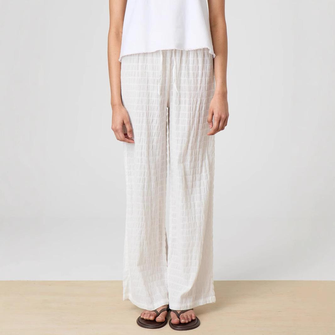 

Women s Casual Straight Pants Thin Strap Elastic Waist Autumn Thin Wide Leg S белый