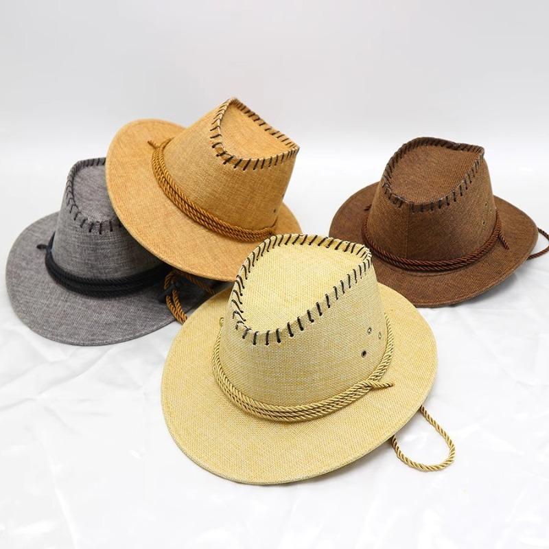 Children's western cowboy hat summer new short-brimmed straw hat beach visor anti-purple line sun hat