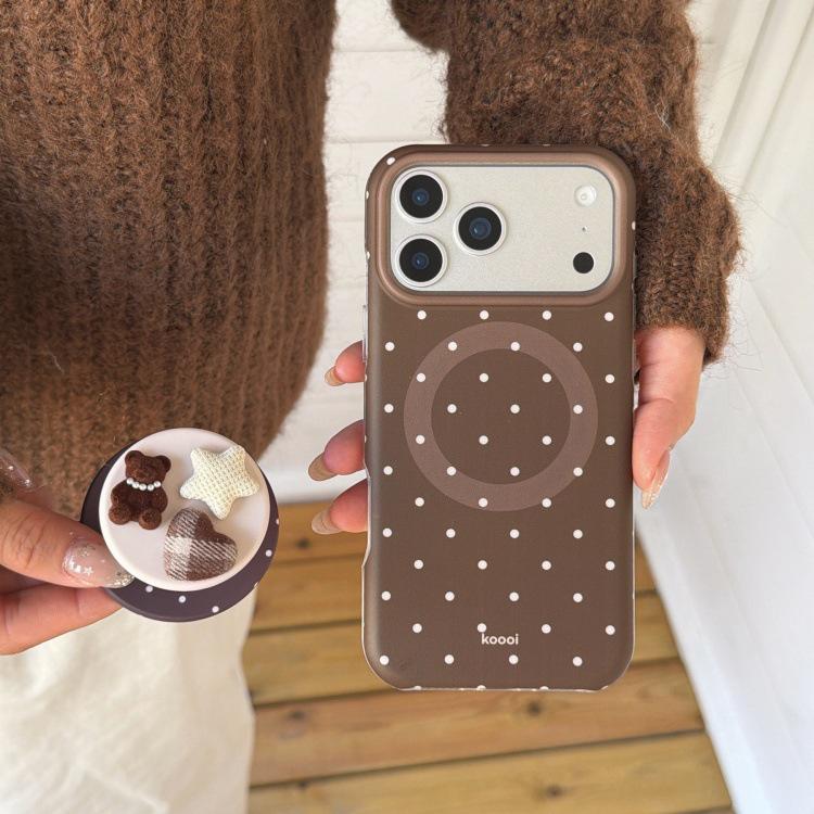 

Frosted Polka Dot Bear Stand Case for iPhone 17/16 Pro Max/15/14 – Brown & White iPhone 17 Pro Max