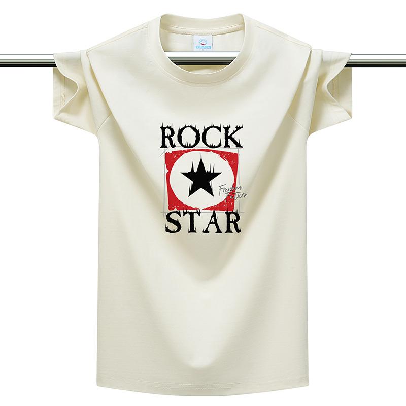 

220g Heavyweight Cotton Men s T-Shirt Rock Star Print Plus Size Multi-color Casual Round Neck Tee 6XL дубильна кора