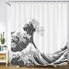 Japanese Style Sea Waves Shower Curtain Bathroom Curtain with Hooks Waterproof Fabric Bath Curtain for Home Bathroom Decor