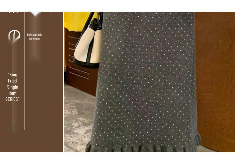 Autumn/Winter Polka Dot Ruffle Knit Midi Skirt for Maternity - Slimming, Casual