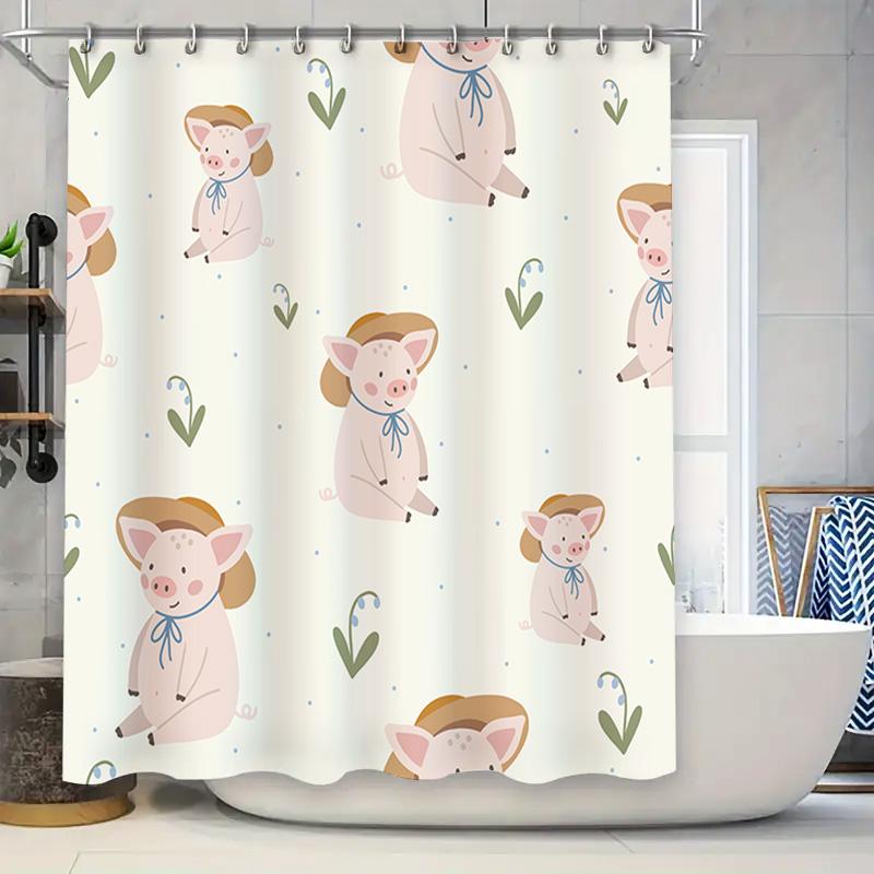 

Adorable Animal Shower Curtain With Pig Design Cute Bath Decoration For Bathroom W60H190(CM)-1 Pcs