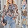 TK2025 Women's Hot Style High Neck Floral Lace Mesh Pullover T-Shirt
