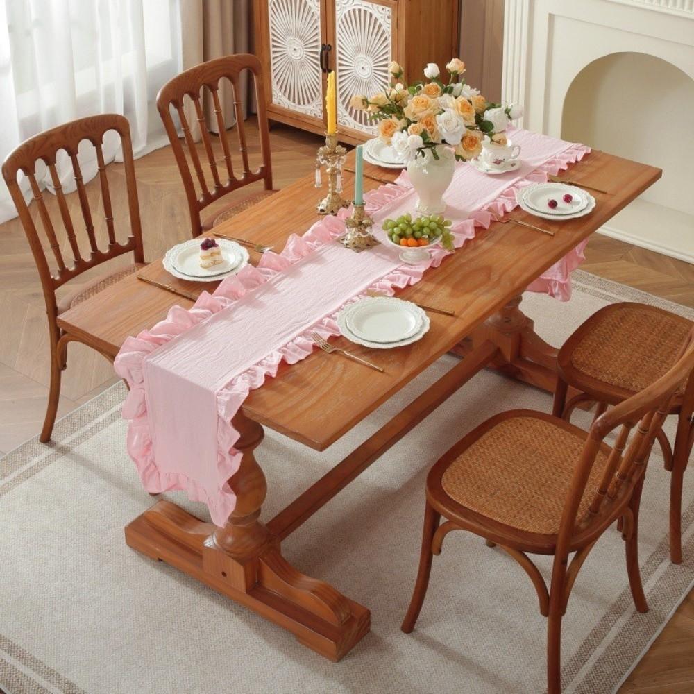 Solid Color Ruffled Edge Table Runner Rustic Style Tables Cover Dinning Table Runner  Kitchen Decor