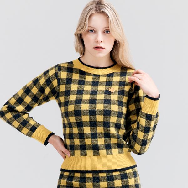 HENRY STUART Women'S Check Jacquard Knit Sweater Yellow