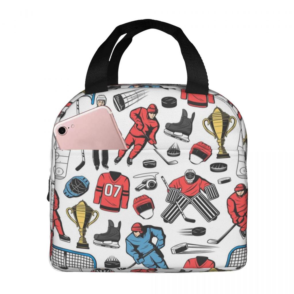 Ice Hockey Players On Rink Insulated Lunch Bag for Women Office Cooler Thermal Food Box Tote Portable Lunch Boxes Container