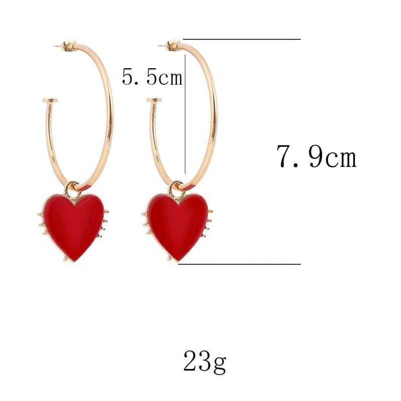 Fashion Red Love Heart Big Hoop Earrings For Women Gold Color Hoops Earings Circle Ear Rings Vintage Jewelry