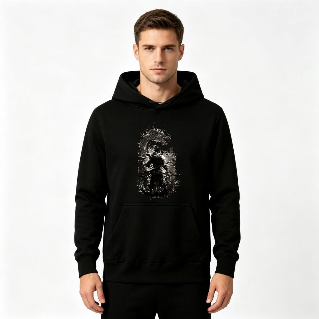 Herren Samurai Drachenprint Pullover Hoodie Lässiger Langarm Grafik Sweatshirt