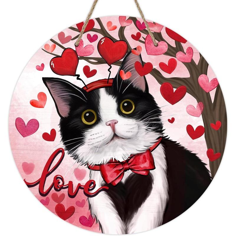 

Знак на входную дверь «Добро пожаловать в смокинг» для кошек, красная деревянная вешалка для двери в виде снега для питомцев, декор для крыльца, забавный зимний праздничный деревянный венок для внутреннего настенного украшения