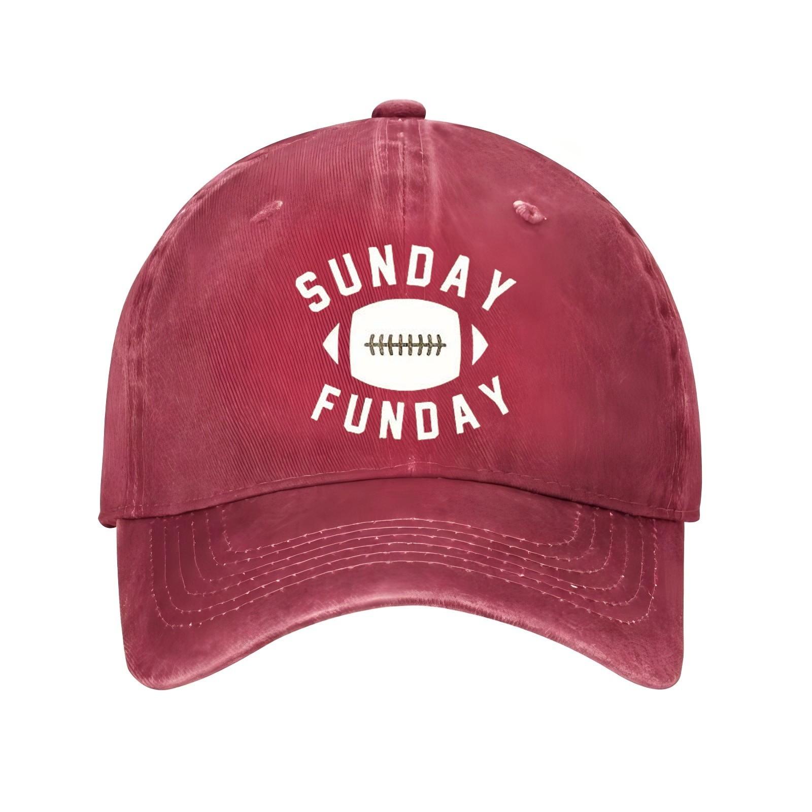 Football Sunday Funday Graphic Baseball Cap Distressed Washed Cotton Adjustable Sports Hat One Size красный