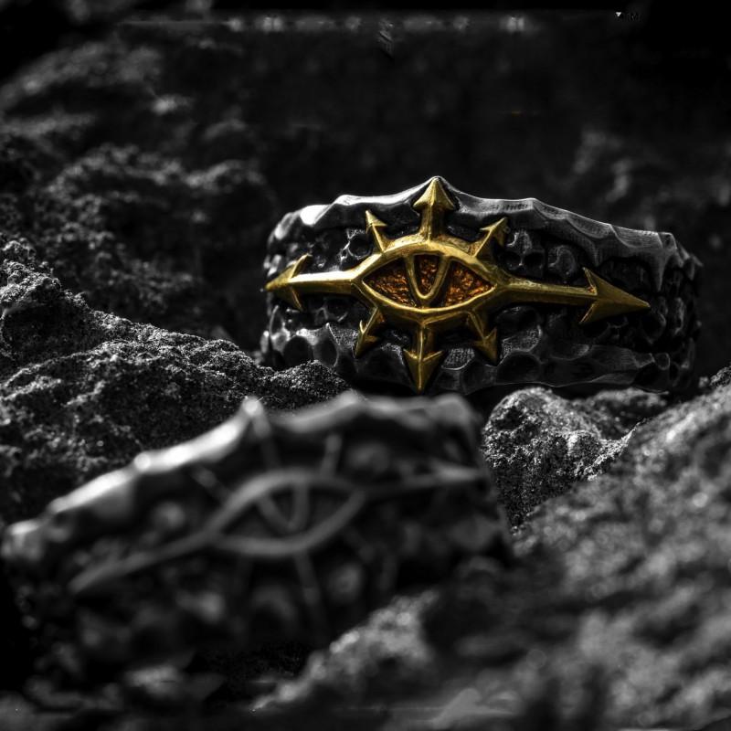 Adjustable Open Ring Men Women Vintage Black Crusade Champion Abaddon Eye Motif Copper Statement