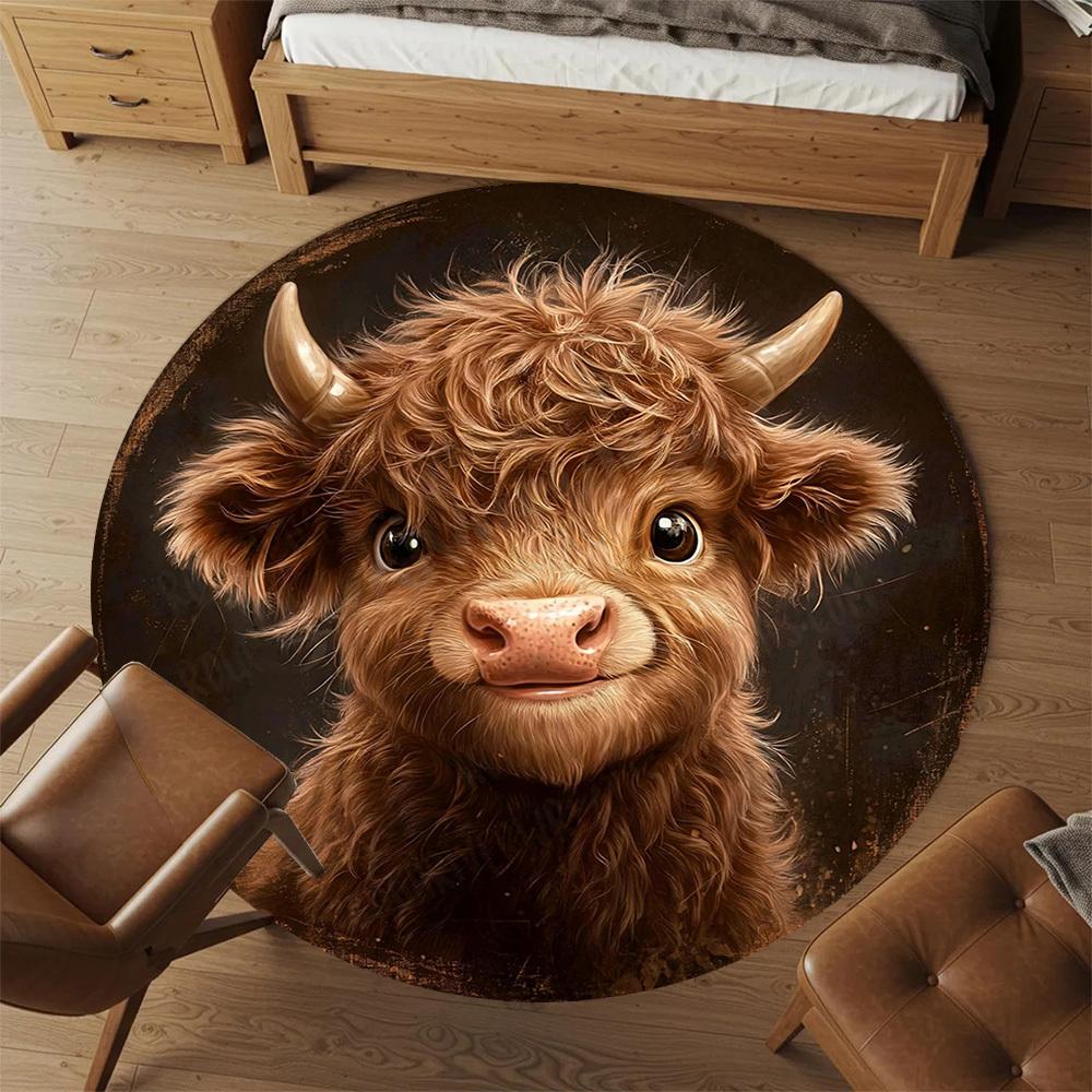 1PC highland cow Office Round Area Rug, Under Office Chairs Bedroom Living Room Home Decor, Carpet for Office -1110072