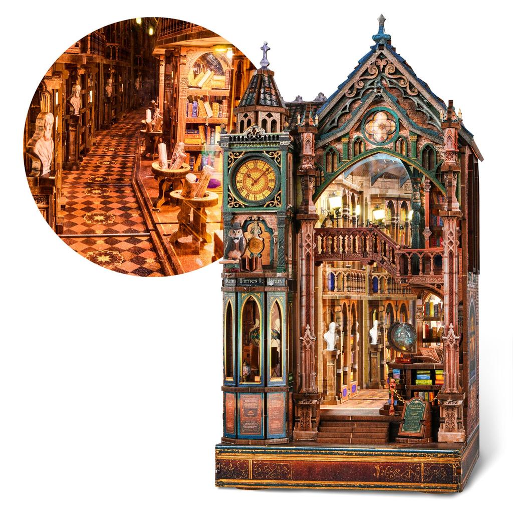 FUNPOLA 3D Wooden Whispering Magical Infinity Book Nook Relaxing DIY Miniature Dollhouse with LED Bookshelf Craft Adult Middle 315 Pieces Puzzle,