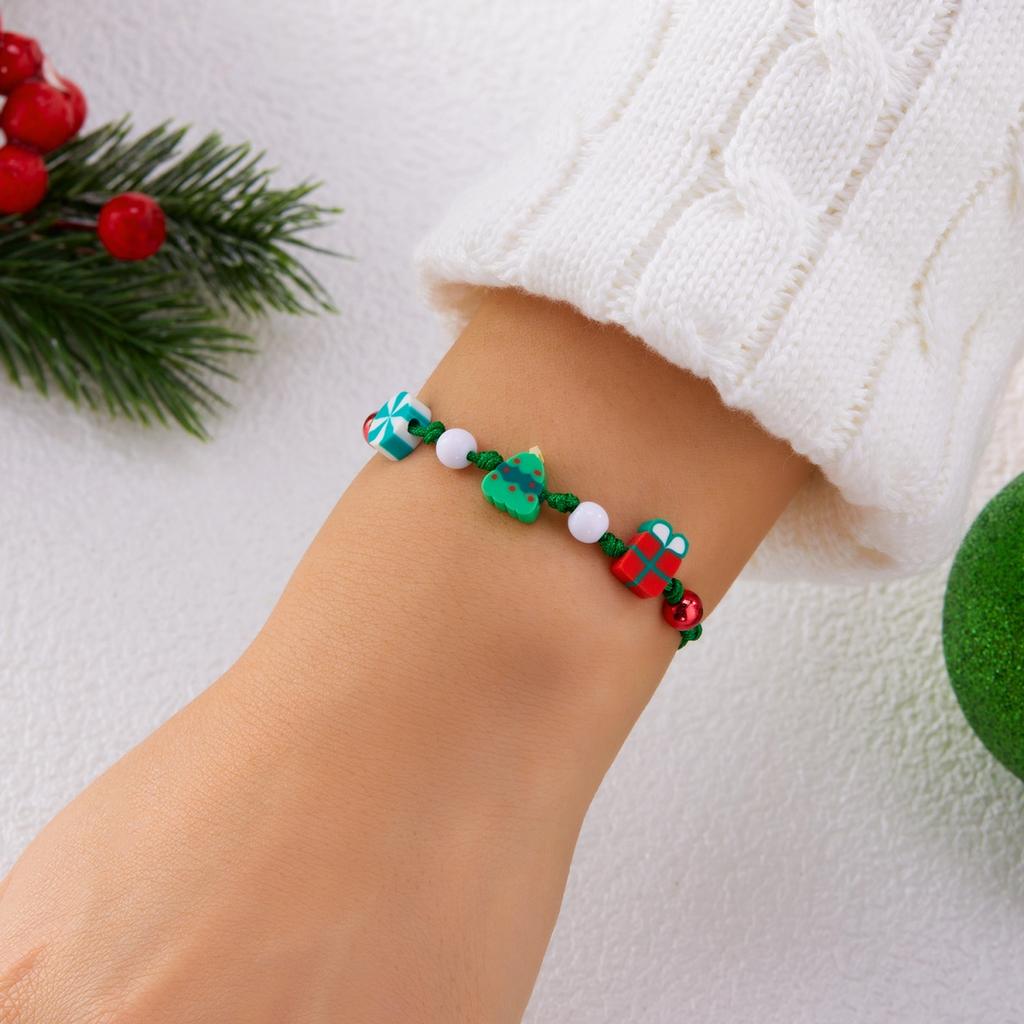 Argila Macia de Natal Boneco de Neve Floco de Neve Árvore Papai Noel Rena de Pão de Gengibre Pulseira Trançada Feita à Mão Bracelete Para Mulheres Homens Joias