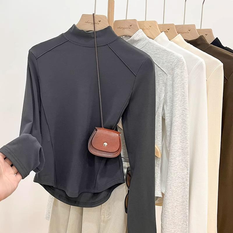 

Белая рубашка с полувысоким воротником, рисунком «елочка» и длинными рукавами для женщин, осень-зима, утепленная внутренняя часть футболки из немецкого бархата XL