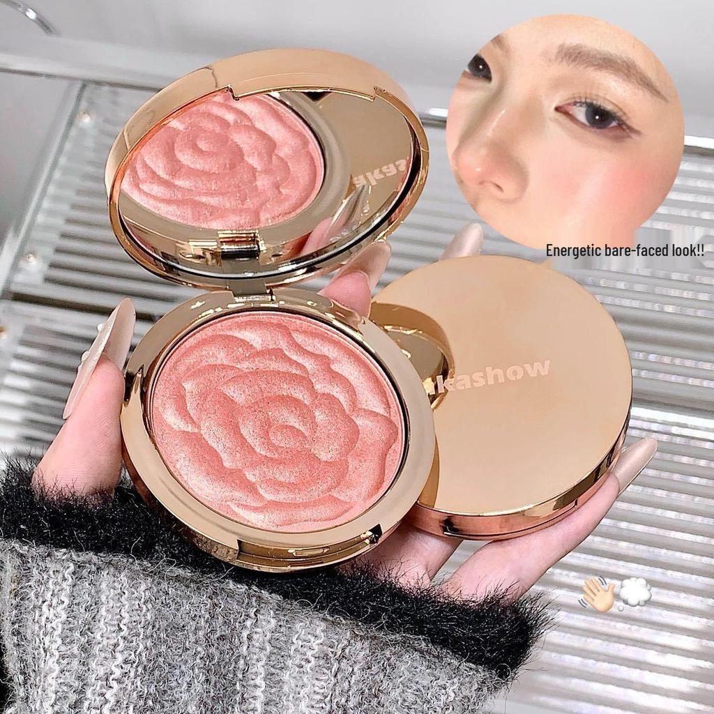 Kakashow Embossed Rose Blush & Highlighter: Fine Texture, Pearlescent Finish for Eyes & Face