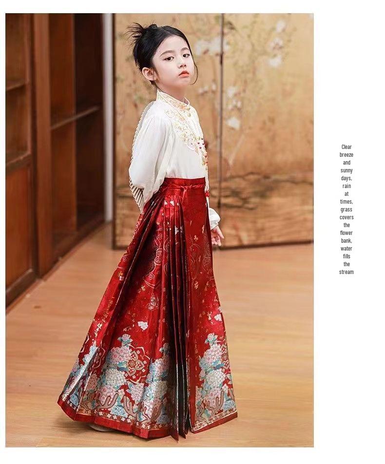 Children's Hanfu Set: Women's Mian Skirt with Embroidered Shirt, 2025 Tang Suit Style.