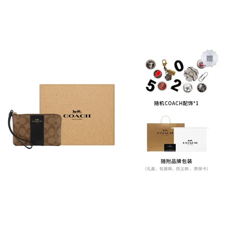 COACH Corner Zip Leather Pochette Clutch Coin Wrist Bag Wallet Small Women's Black Brown (Unisex) Wallets 58035 IMCBI
