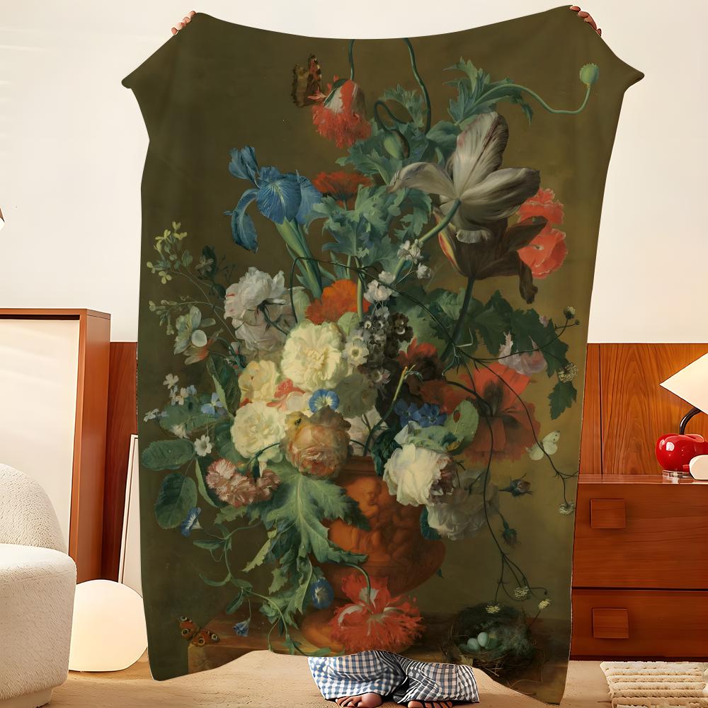Artist J-Jan v-van H-Huysum Throw Flannel Throw Blanket, Lightweight Cozy, Durable Washable cute Cool
