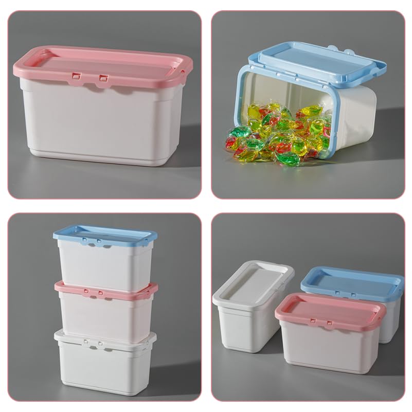 DOITOOL 3-Piece Large Capacity Plastic Laundry Bead Storage Box with Lid, 7.2" x 4.1" x 3.9" for Laundry Powder Storage and Detergent Storage