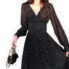 2026 Spring and Autumn New Korean Edition Sparkling Design Sense Waist Pleated Temperament Long Sleeve Dress Versatile Skinny Dress Women