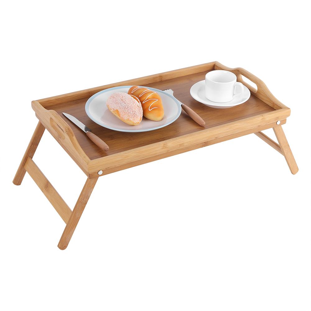 Portable Bamboo Wood Bed Tray Breakfast Laptop Desk Tea Food Serving Table Folding Leg