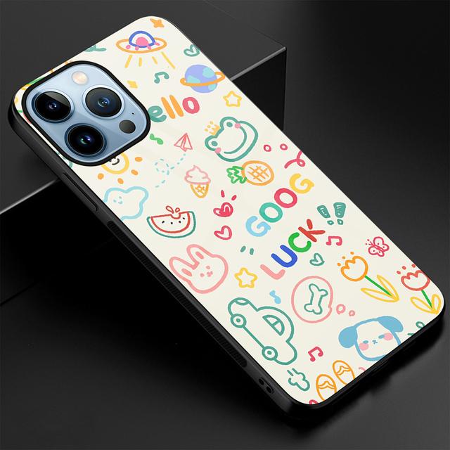 Cartoon Sheep Tempered Glass Case For Iphone 14 13 12 11 Pro Max Mini Xs Xr X 7 8 6s Plus Se 2022 Cover Protection Shell Capinha
