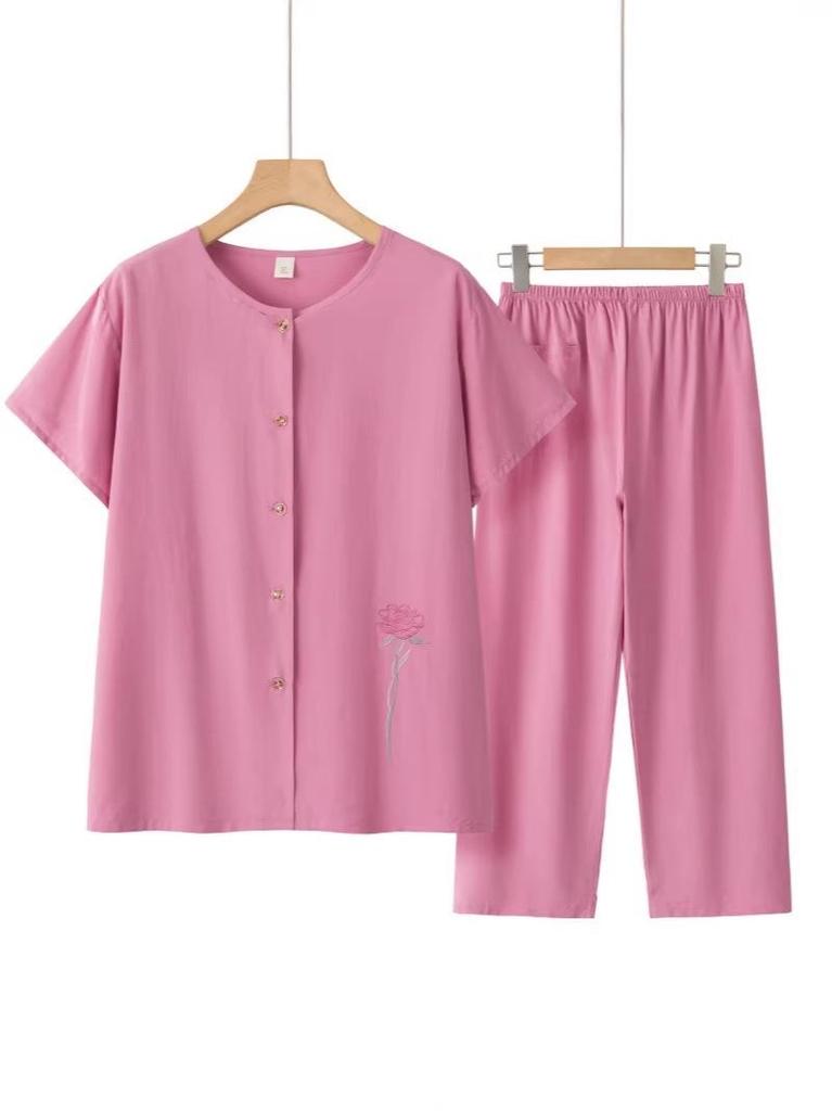 Granny Short Sleeve Summer Suit - Casual Two-Piece Set for Middle-Aged & Elderly Women