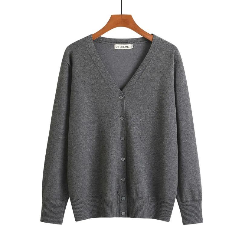 2023 Autumn Office Sweater Knitwear Casual V-neck Long Sleeve Cardigan Versatile Solid Button Knitted Cardigans Outwear 29625