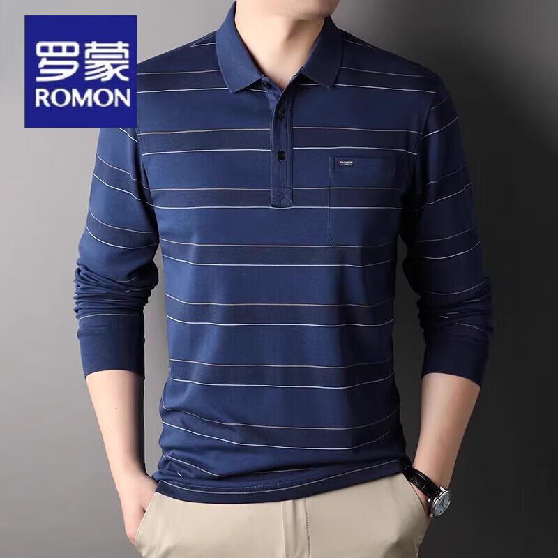 Romon Men's Mercerized Cotton Long-Sleeve Polo T-Shirt