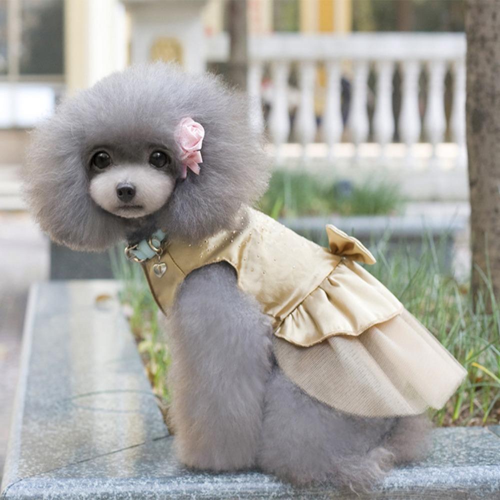 Bowknot Wedding Party Flower Printed for Spring Dog Skirt Dog Princess Dress Cat Dress Pet Apparel