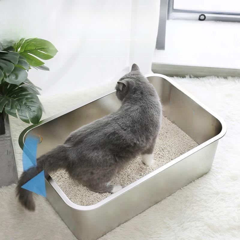 Cutie de litieră extra mare din oțel inoxidabil cu partea superioară deschisă - Anti-stropire, semi-închisă, ridicată, rezistentă la mirosuri.