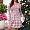 Plus Size Women's Gradient Print Casual Spring/Autumn Pocket Round Neck Long Sleeve Dress