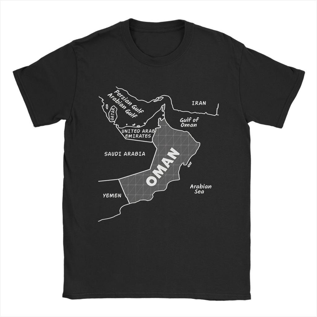 Men TShirts Oman Map Minimalist Line Art Vintage Cotton Tees Short Sleeve Arabian Peninsula Geography T Shirt Clothing