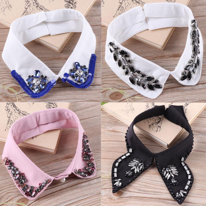 White Fake Collar Women Elegant Diamond Detachable Collars for Women False Shawl Shoulder Wrap Lapel False Collars Woman Tie