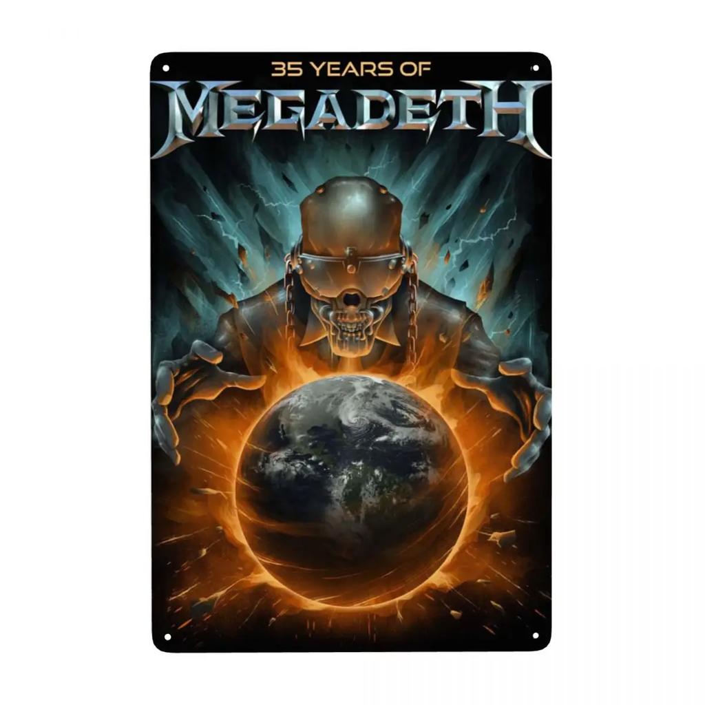 Megadeths Skull Metal Tin Sign Custom Retro Heavy Metal Band Plaque for Pub Cafe Yard Man Cave Bar Home Decor