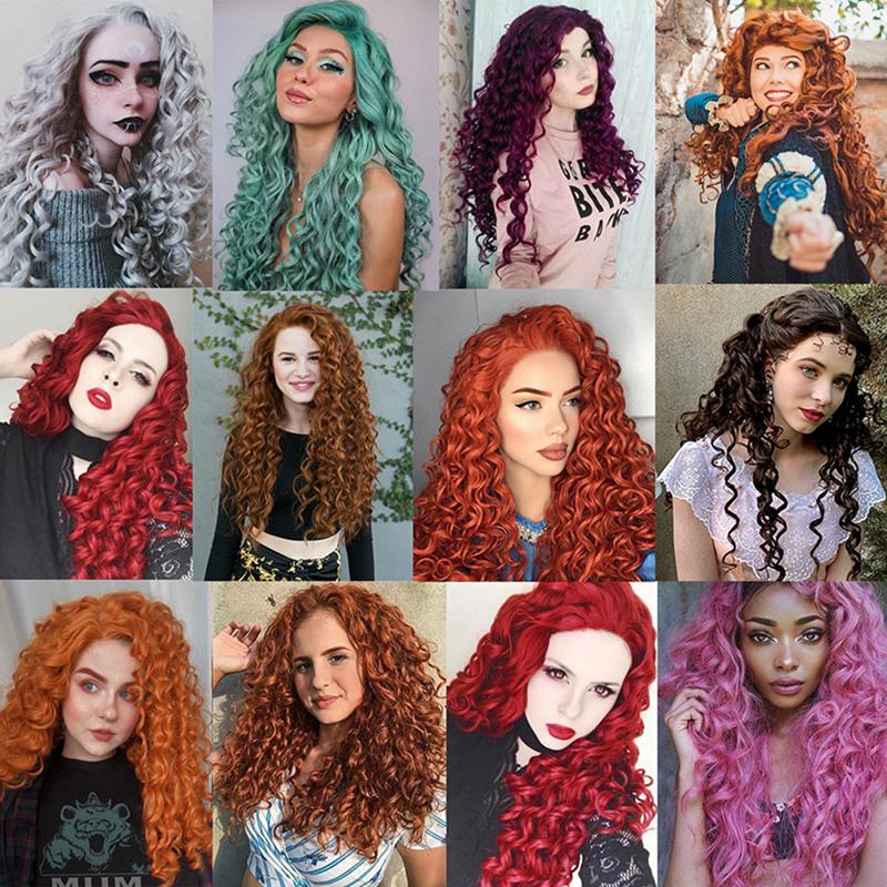 AIMEYA Synthetic Long Deep Wave Lace Front Wig for Women Grey Curly Free Part Natural Hairline Colorful Cosplay Daily Party Wigs