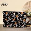 Halloween Storage Bag Bag, Large Capacity Cosmetic with Pumpkin Black Zipper Pouch Castle Skull Print, Smooth Thickened Canvas Toiletry Student School