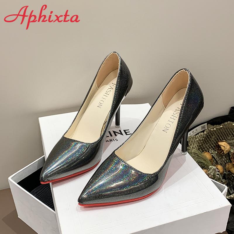 Aphixta 10cm High Thin Heels Pumps Women Stiletto heel Dress Bling Shoes Official Leisure Shoes Plus Big Size50