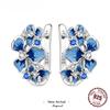 925 Sterling Silver Purple Flowers Plants Leaf Series Blue Iris Flower Earring Hoop Earrings For Women Jewelry Gifts Eardrop