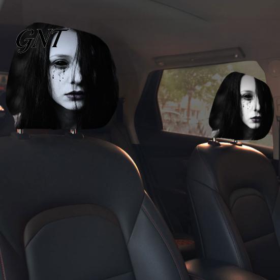 Auto-Innendekorationszubehör Universelle Kopfstützenabdeckung, Gruselige Gesichts-Schutzsitzbezug für die meisten Fahrzeuge, Einfach zu installierendes Automobilzubehör
