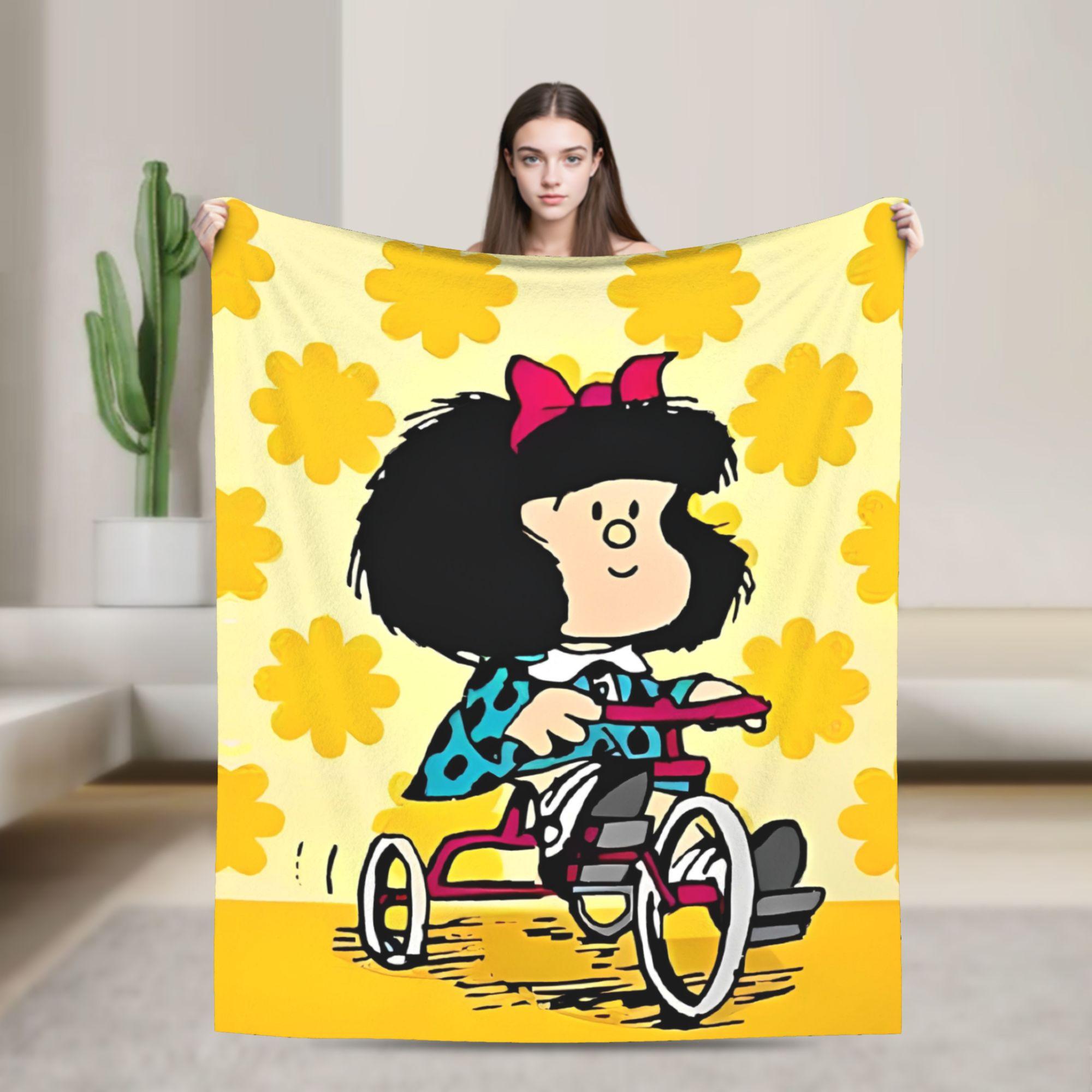 Monika Chen Unisex White Cartoon M-Mafaldas Flannel Throw Blankets Anime Blanket For Sofa Office Ultra-Soft Quilt,