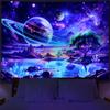 Blacklight Galaxy Space Tapestry UV Reactive Planet Wall Hanging Magical Trees Tapestries Cosmic Mountain Landscape Wall Decor Aesthetic Starry Night